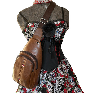 Oxford Station Vintage Style Unisex Crossbody Sling Bag Brown Vegan Leather